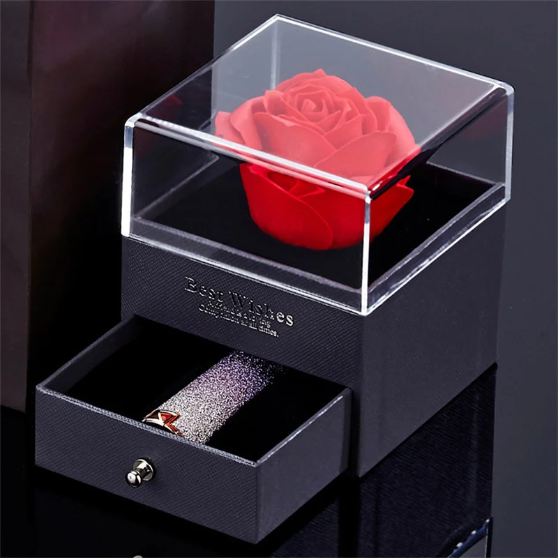 Immortal Rose Gift Box Creative Drawer Transparent Cover Necklace Ring Valentine's Day Birthday Gift Jewelry Packaging Box