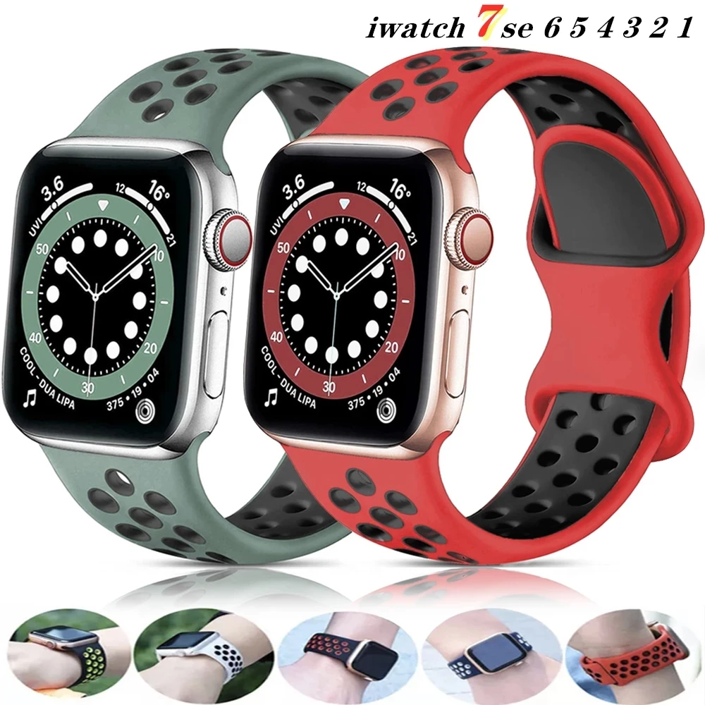 

Silicone sports Strap For apple watch band 45mm 41mm 44mm 40mm 38mm 42mm Silicone band For iwatch series 7 se 6 5 4 3 2 1 Strap