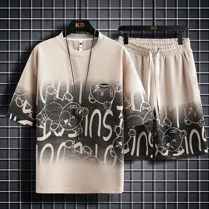 thumbnail image 1 of Camisetas estampadas, pantalones cortos, trajes para hombre, ropa de verano con gráfico de alfabeto blanco, conjuntos para hombre, conjunto de dos piezas, estilo coreano 2024, holgado, 5xl, 1 of 5