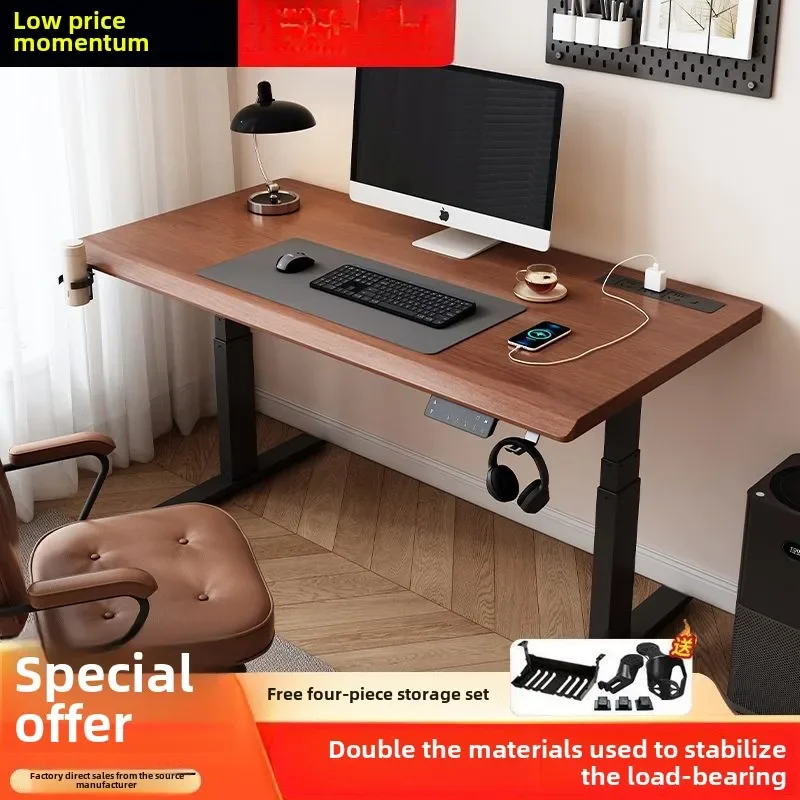 Solid Wood Electric Height Adjustable Desk Computer Desk Study Desk Home Office Gaming Table Lifting Workstation