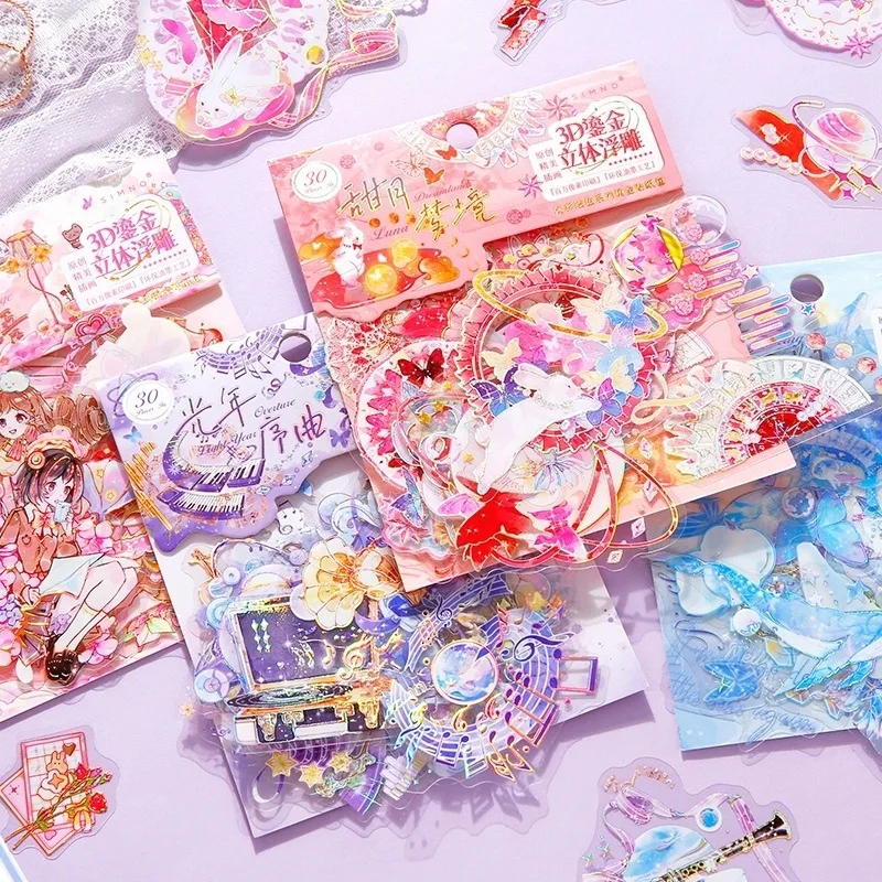 

30PCS Decorative Stickers Magical Girl Retro Diy Handbook Material Scrapbooking Label Diary Journal Planner Art Supplies