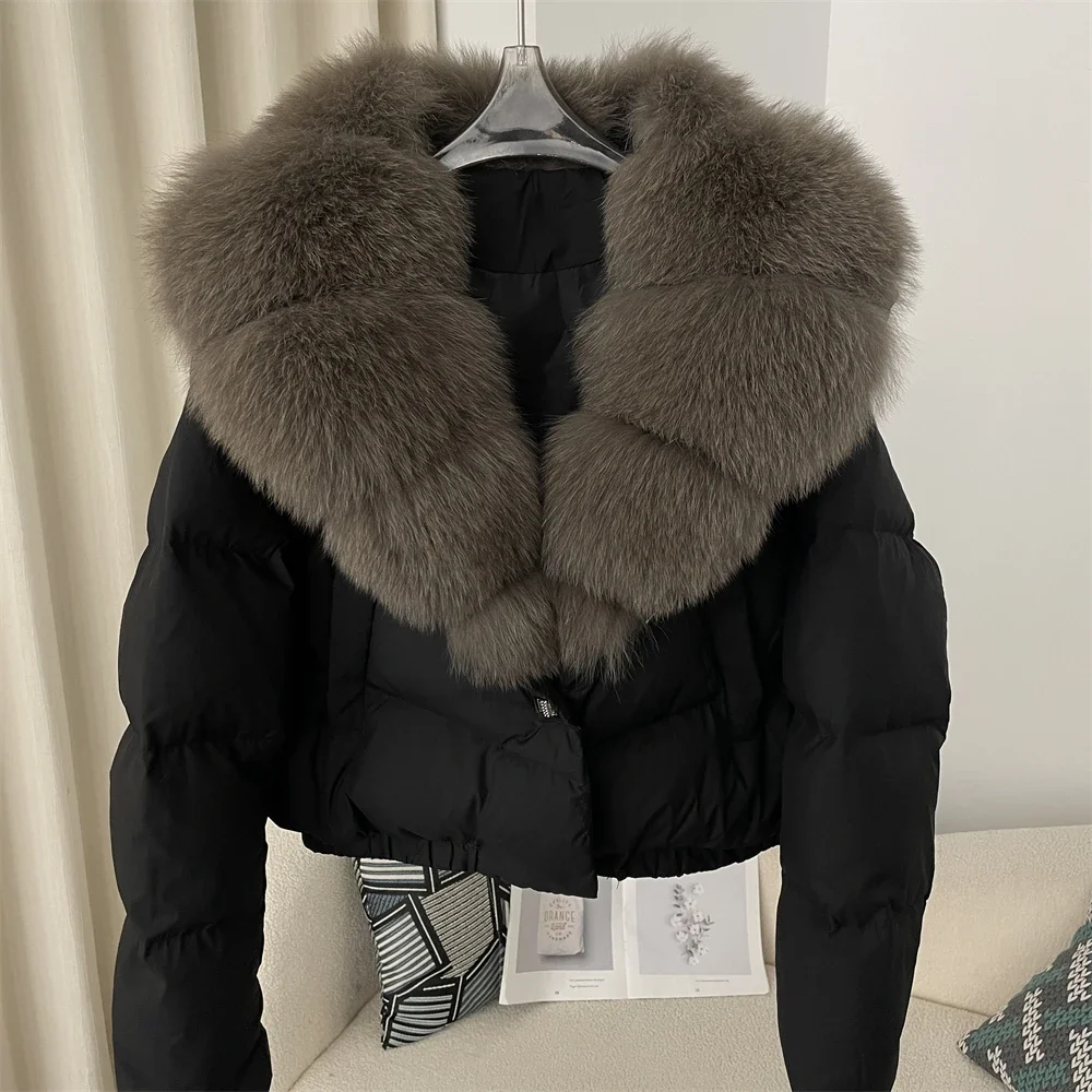 OFTBUY Short Puffer Jacket Thick New Big Natural Real Fox Fur Jacket Women Autumn Winter Female White Duck Down Coat Feather 2