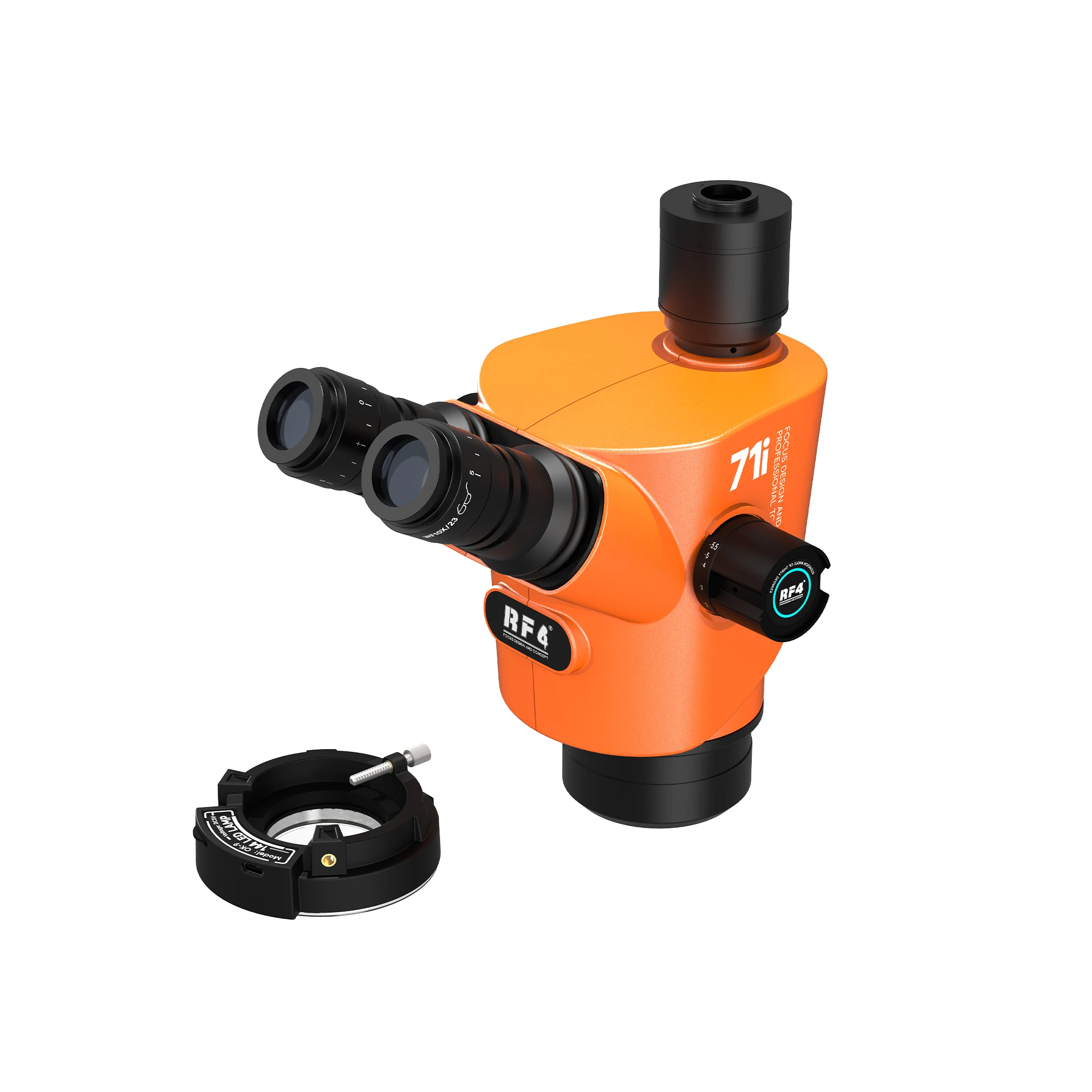 RF4 71i 새로운 30 ° C 인체공학적 초고화질 초점 조절 삼안 실체 현미경 6.5X-65X 휴대폰 납땜 PCB 수리용 현미경