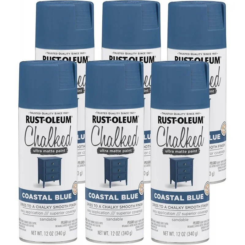 Rust-Oleum 302598-6PK Chalked Ultra Matte Spray Paint, 12 Ounce (of 6), Coastal Blue