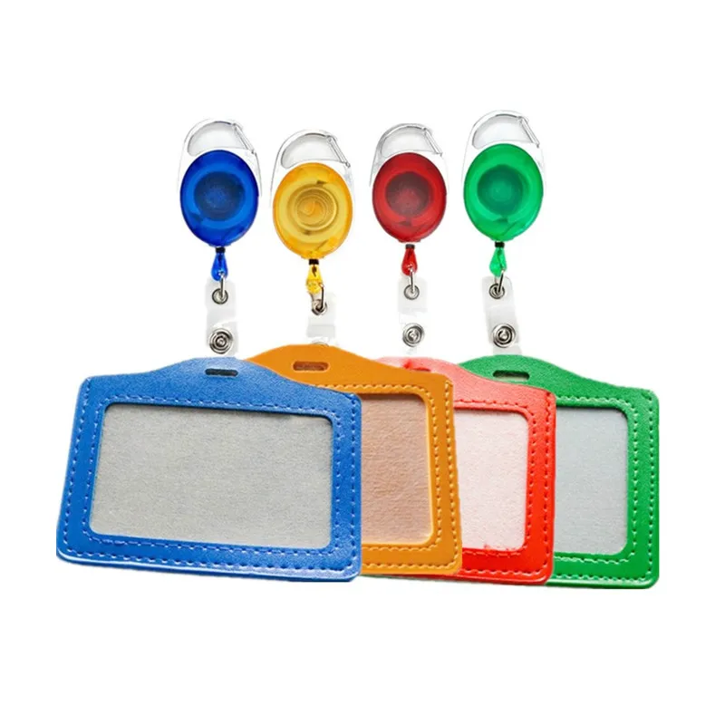

1Set PU Leather ID Badges Holder Staff Nurse Work Card Cover with Badge Reel Clip for Pass Bus Card Case Sleeve Badge Card Case