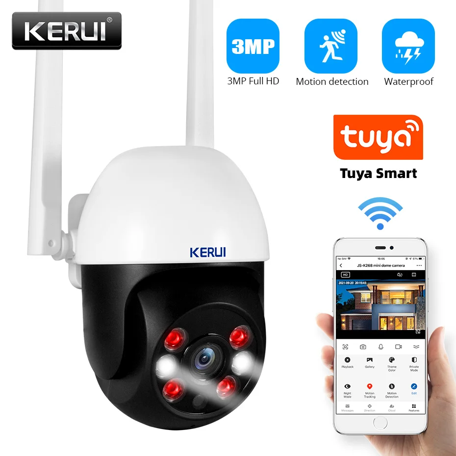 KERUI 3MP 5MP Tuya Camera Outdoor PTZ WIFI Surveillance Camera Smart Home Auto Tracking Waterproof CCTV Security Protection