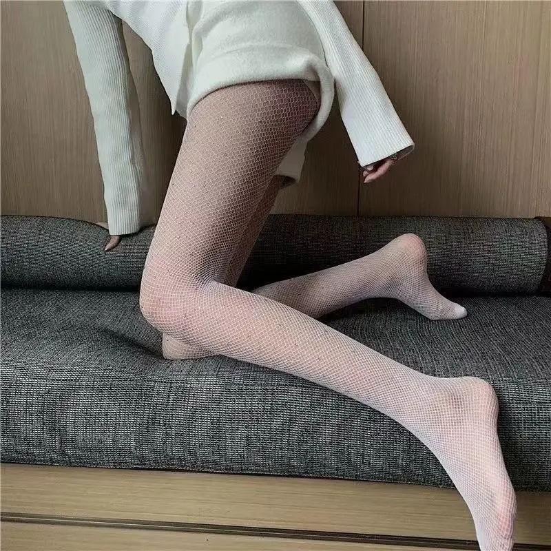 Black Fishnet Stockings with Diamond for Women, Sexy Tights, Anti-Hook Pantyhose, Ins Style, Autumn and Spring