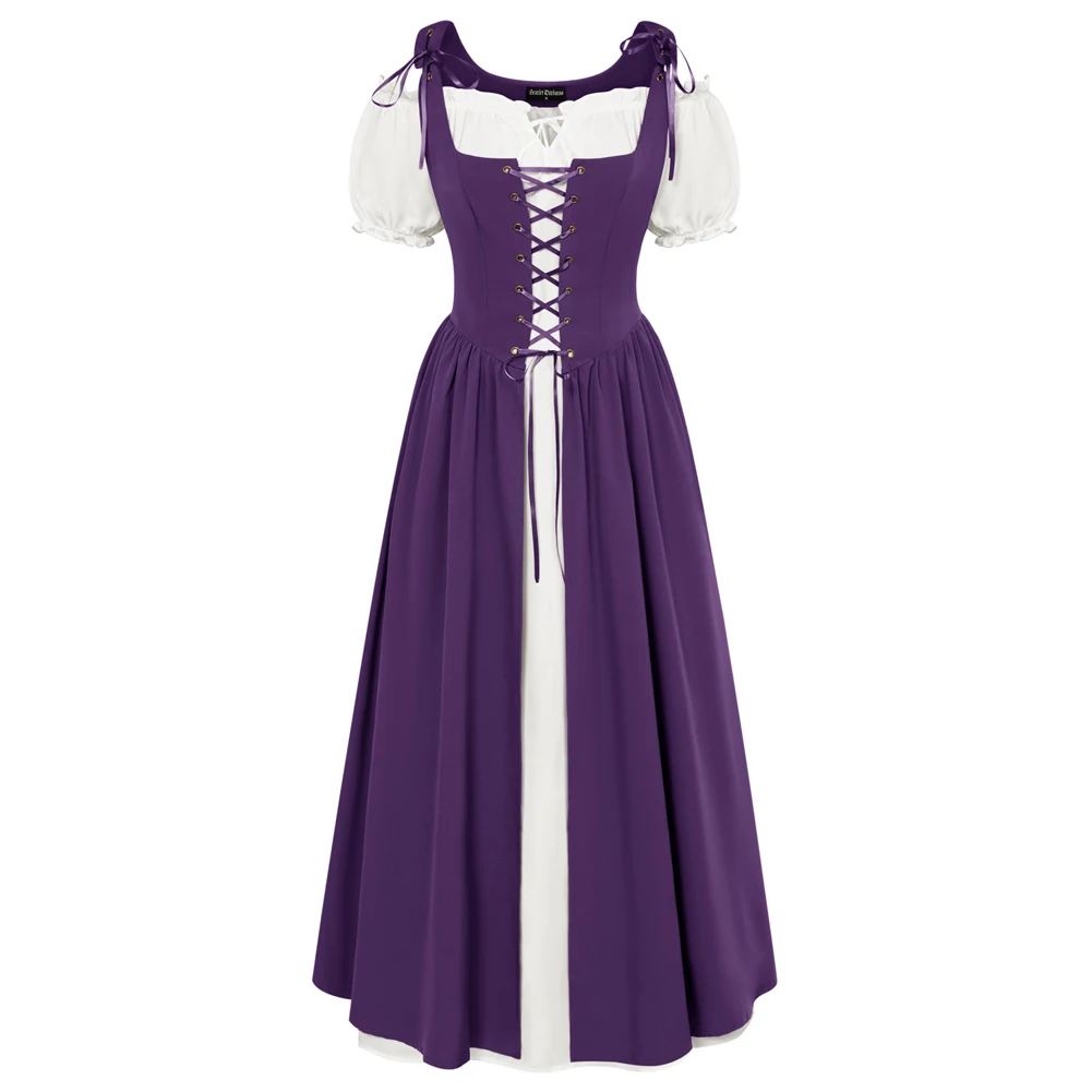 

Classic and Sophisticated SD Women Renaissance Two Piece Dress Set Square Neck Vest Dress + Off Shoulder Dress