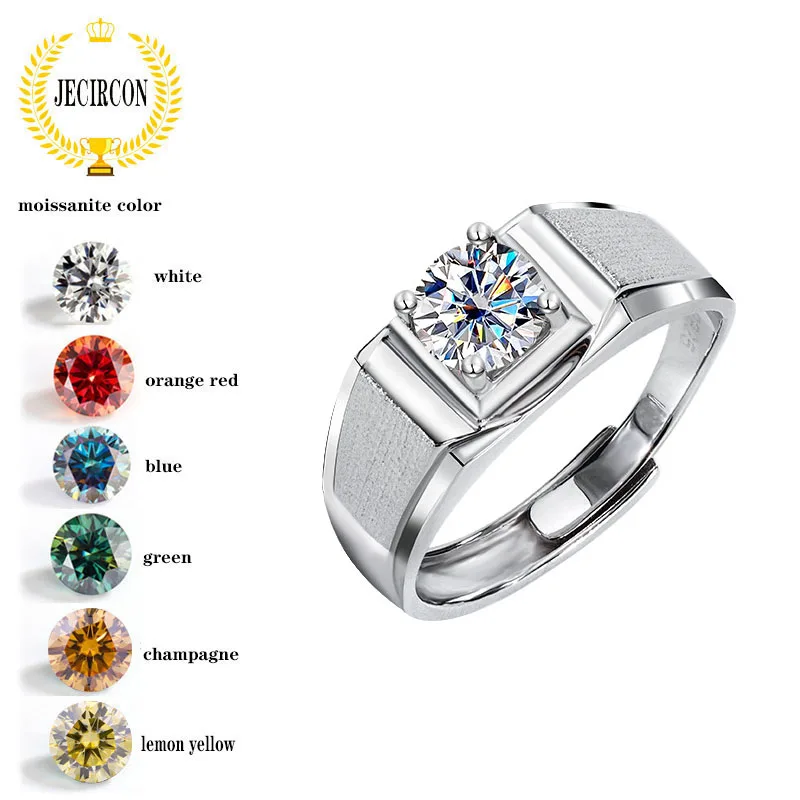 

JECIRCON 100% 925 Sterling Silver Atmospheric Diamond Ring for Men Simple Domineering Frosted 1 Carat Moissanite Wedding Jewelry