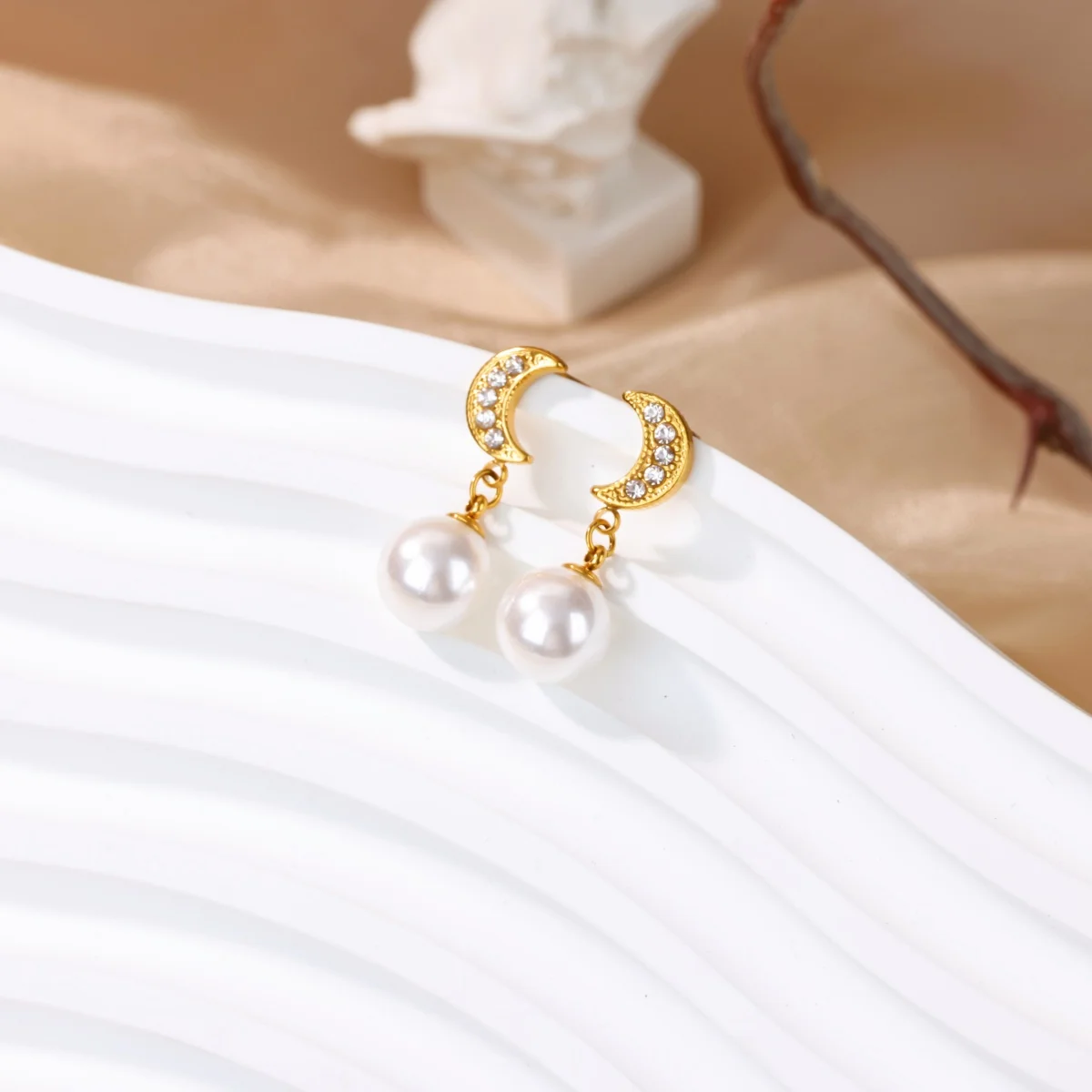Imitation Pearl Geometric Earrngs For Women Gold Stainless Steel
