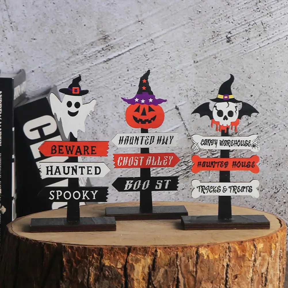 

Halloween Table Decoration Halloween Table Ornament Spooky Halloween Wooden Table Decorations Bat Pumpkin Ghost for Parties