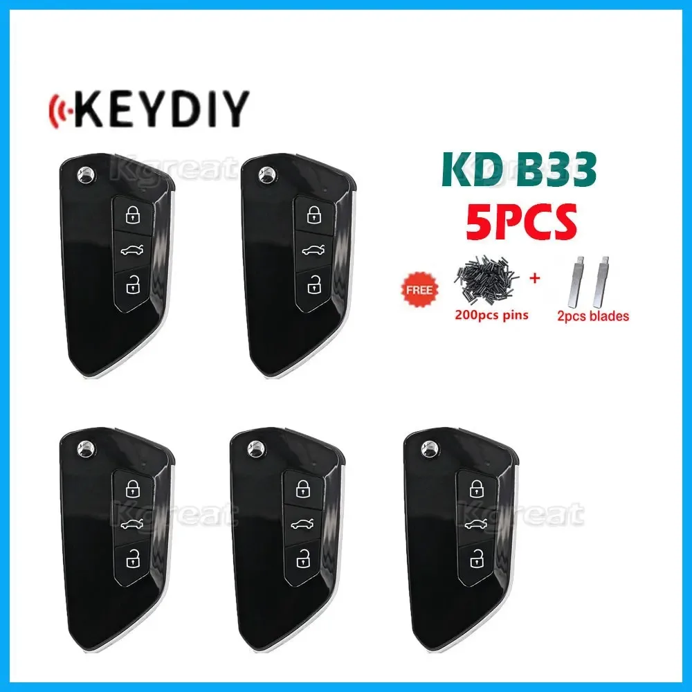 

Универсальный дистанционный ключ KD B33 5 шт., ключ дистанционного управления с 3 кнопками серии B для VW Golf8, стиль Φ, KD900, KD-MAX Key программатор