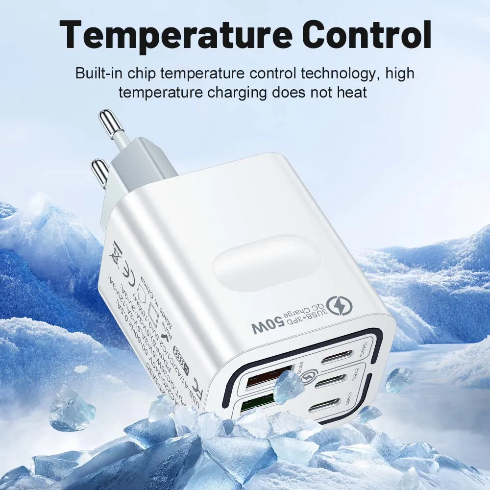 Total 100W 6 Ports Fast Charging EU/US/UK Plug Wall Charger For iPhone Samsung Xiaomi Huawei USB Phone Charger Adapter