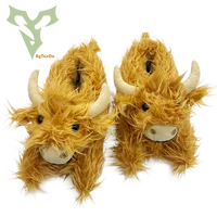 Highland Cattle Slippers Plush Scottish Cow Slippers Brown Fluffy Fur Home Slippers Winter Warm Kawaii Flat Animal Slides Shoes 1