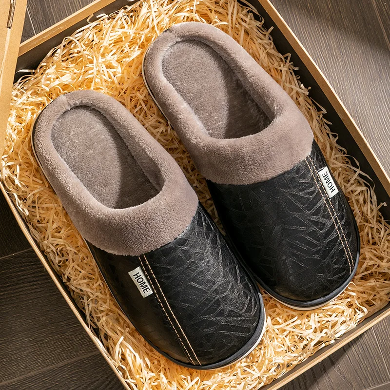 Men's Winter Concise Style Furry Non-Slip Flat Heel House Slippers