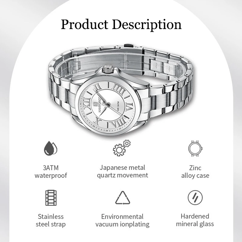 NAVIFORCE Fashion New Women Watches Roman Numeral Dial Elegant Ladies Wristwatch Casual Quartz Steel Band Bracelets Reloj Mujer