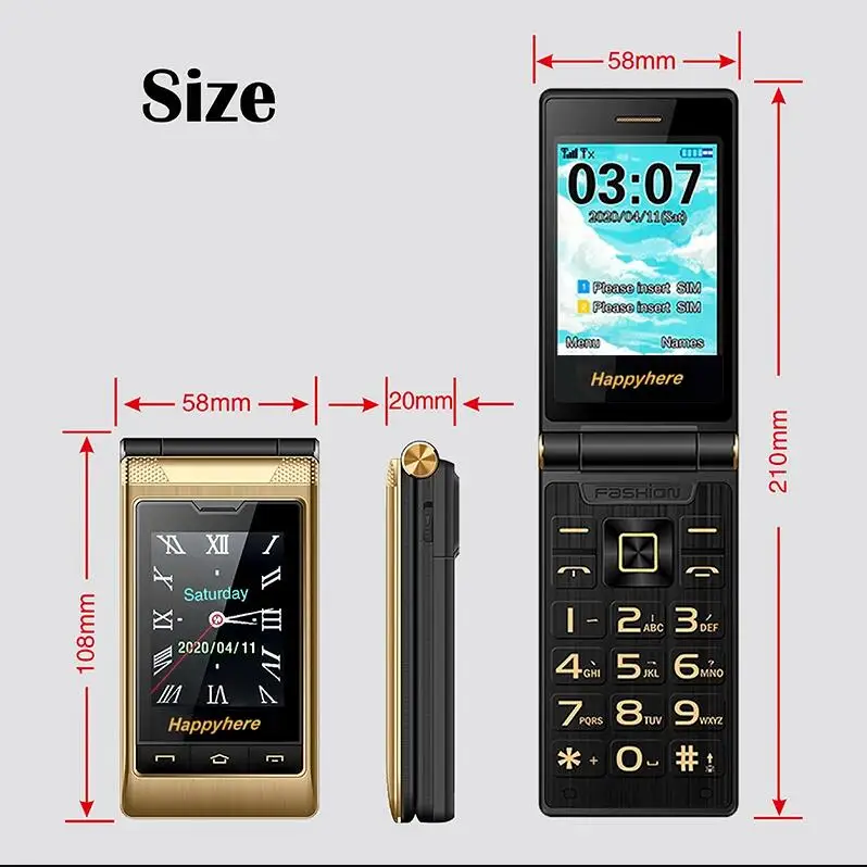 Happyhere F7 flip cell phones 2.8" screen  unlocked celular speed dial SOS FM radio senior Push-button cheap mobile phone 6