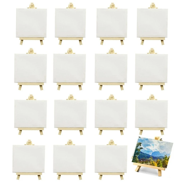 

32 Pack 4 X 4 Inch Stretched Mini Canvases Small Painting Canvas With Easel Art Canvases For Kids Painting Craft
