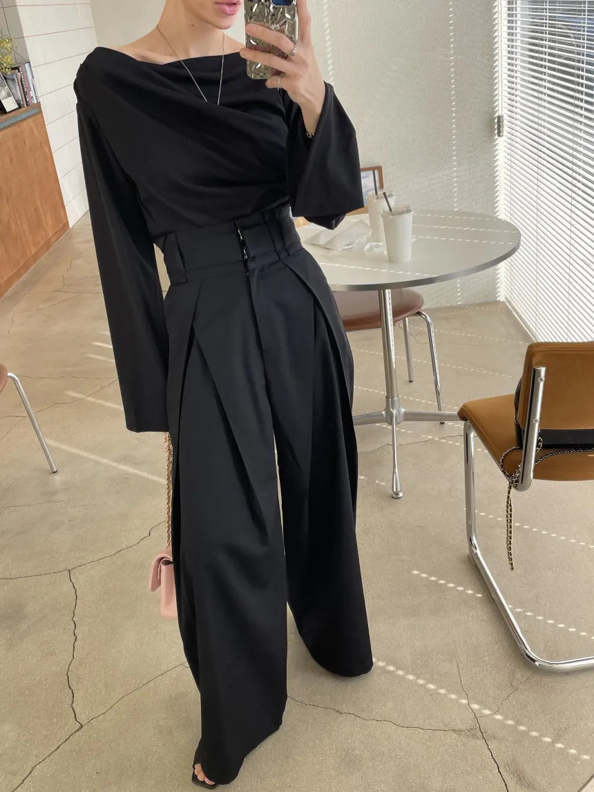 Women's Solid Color High Waist Wide Leg Trousers Pleats Oversized Balloon Silhouette Stylish Avant Garde Casual & Office Pants