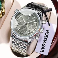 POEDAGAR Luxury Fashion Men Watch Stainless Steel Waterproof Luminous Quartz Male Clock Date Chronograph Military Men's Watches