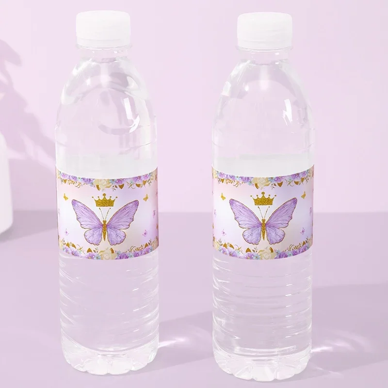Set of 10 Purple Butterfly Bottle Labels - Elegant Sticker Decorations for Celebrations and Events