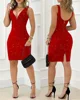 Women's Dress 2025 Summer Elegant Party Wedding Guest Dress Glitter V-neck Sleeveless Back Zipper Design Bodycon Mini Dress
