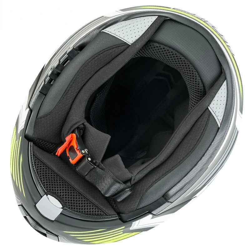 KUQIBAO Casque de moto anti-buée à double lentille avec lumière LED, taille  : XL (noir brillant)