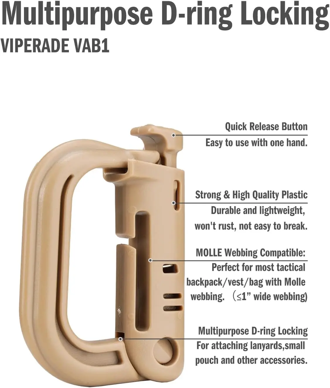Carabiner Clips Tactical D-Ring Grimlock MOLLE Webbing Attachment Fast Latch System For Military Vest/Backpacks/Pouch/Bag/Belt