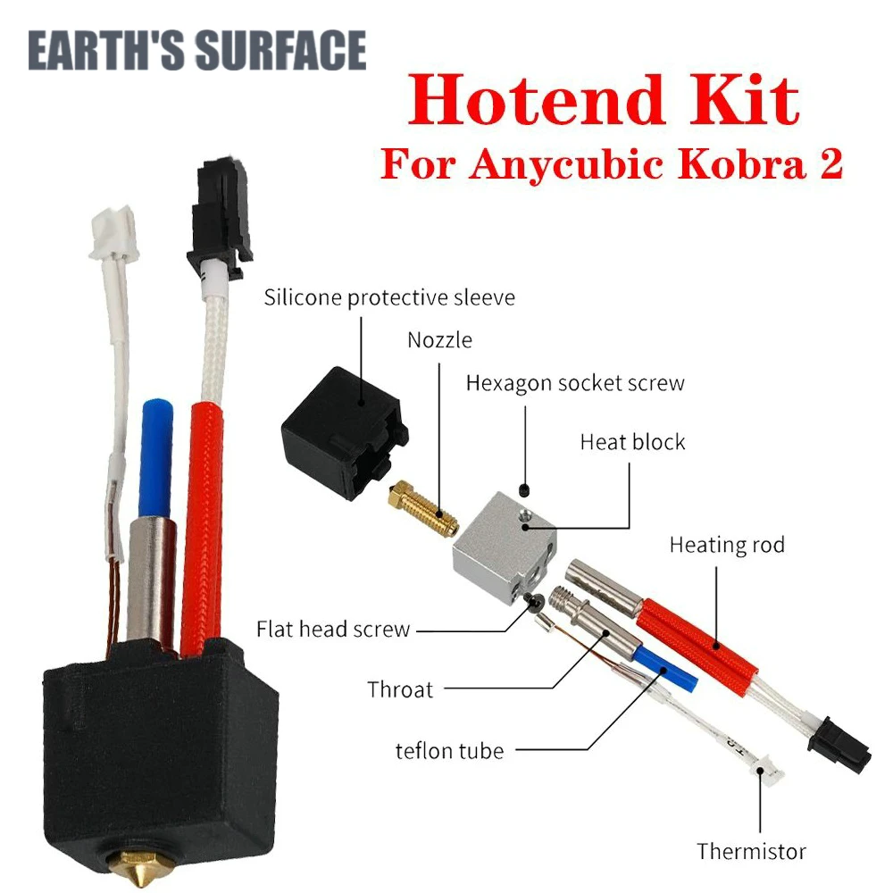 ES-3D Printer Parts For ANYCUBIC Kobra 2 Pro Hotend Kit 24V 60W Cartridge Heater Extruder J-Head For Kobra 2 Neo/Max/Plus hzdadeve anycub hot end print head kit 24v 60w cartridge heater is suitable for kobra 2 3d printer parts