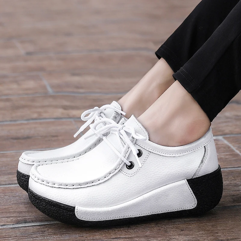 

Winter Wedge Heel Flats Shoes For Women Platform Loafers Woman Lace Up Oxford Shoes With Tassels Ladies Plush Leather Boat Shoes