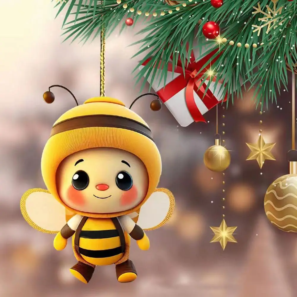 Cartoon Bee Pendant Double-Sided Print Acrylic Craft Handmade Christmas Tree Ornament for Home Office Car Wall