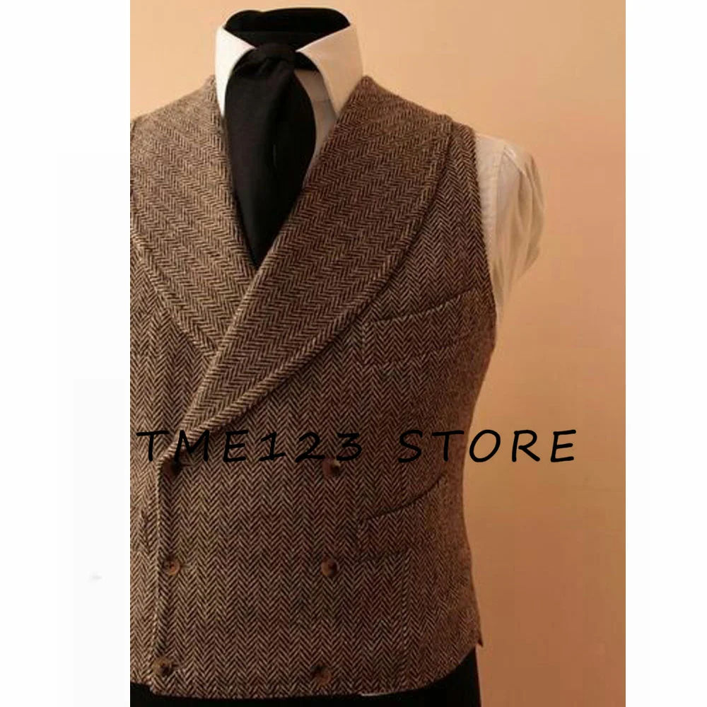 Men's herringbone pattern  Casual Vest Business Double Breasted Vest Male Clothes Formal Suits Men's Summer Vests Suit Clothing