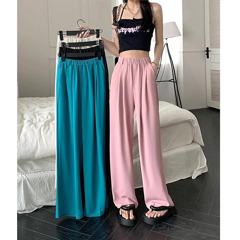 

Women's Elastic Waist Loose Wide Leg Casual Trousers