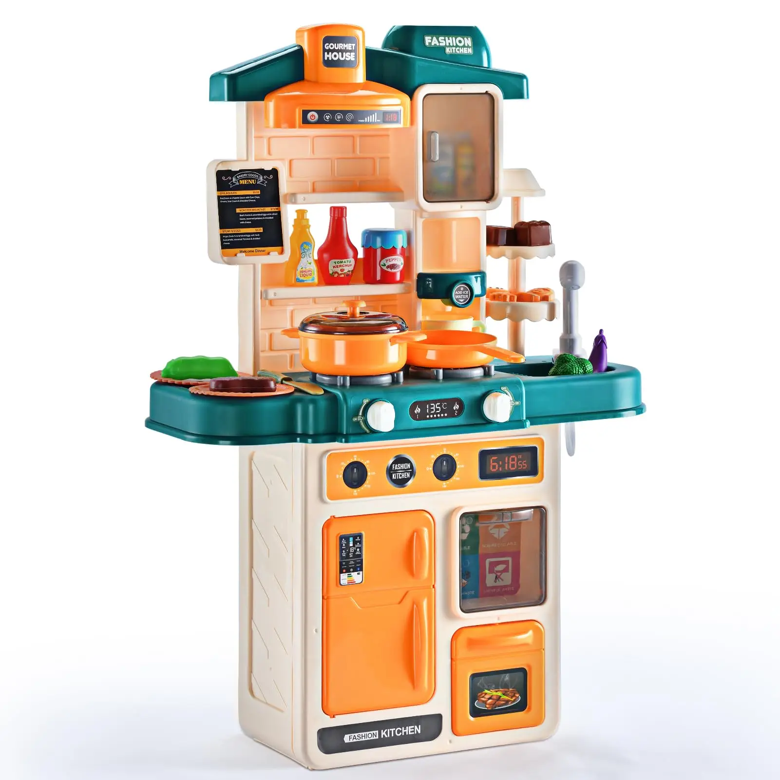 Playhiland Kitchen Playset,42Pcs for Boys and Girls with Realistic Lights and Sounds