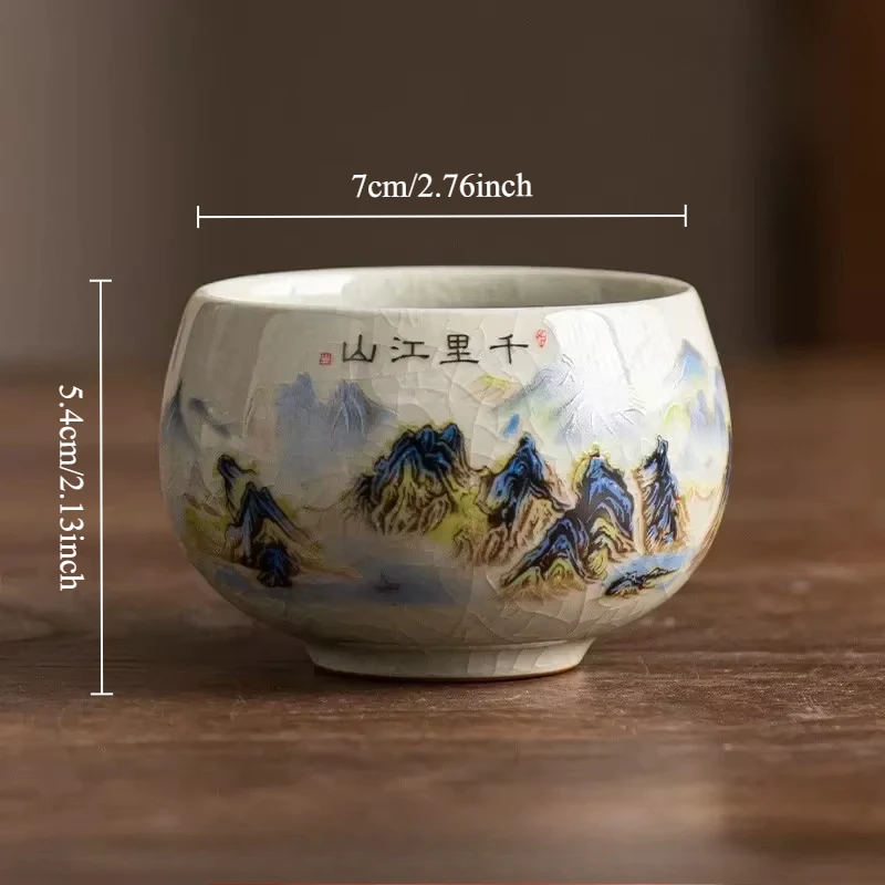 Hand-Painted Ceramic Tea Cup with Crackle Glaze -...