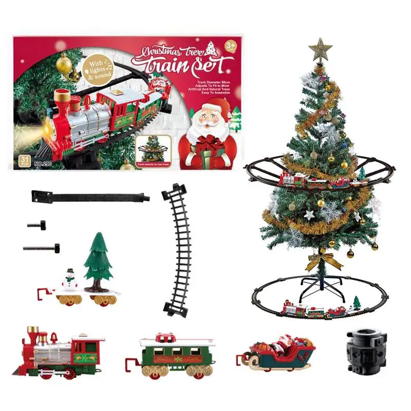

Christmas Train Around Christmas Tree Electric Train Set Easy Assemble Cars Railway Kit Animated Train With Lights Sound Railway