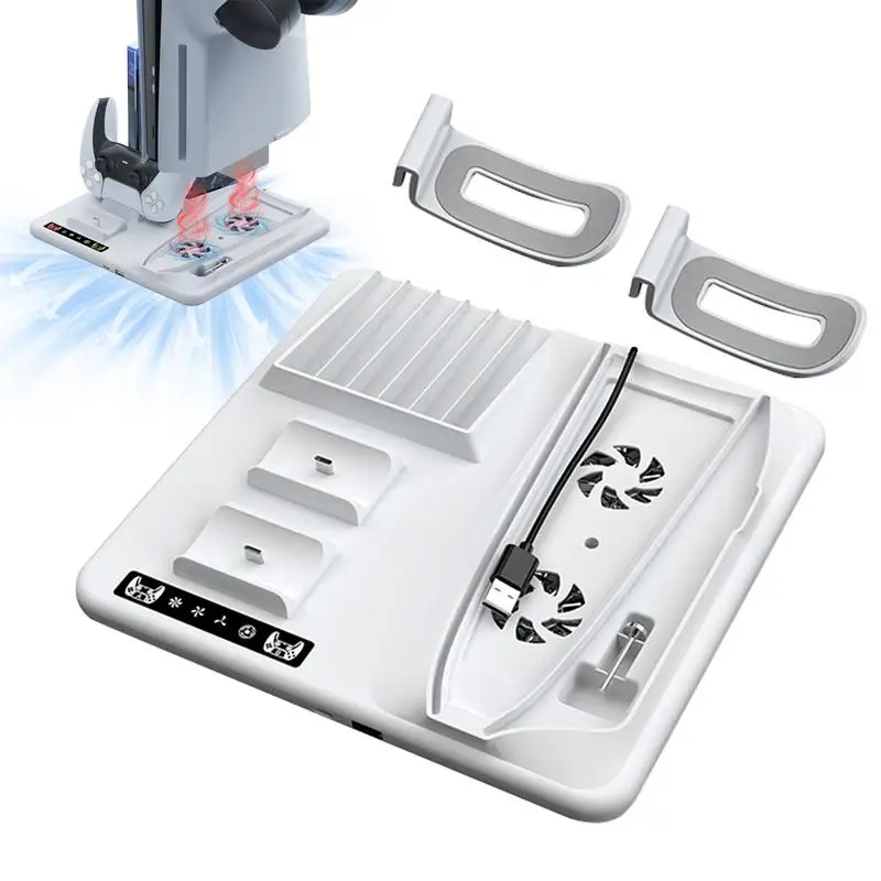 

Game Console Cooler Cooling Vertical Stand Multi-Purpose LED Display Game Accessories USB Charger Port 2 High-Speed Cooling Fan