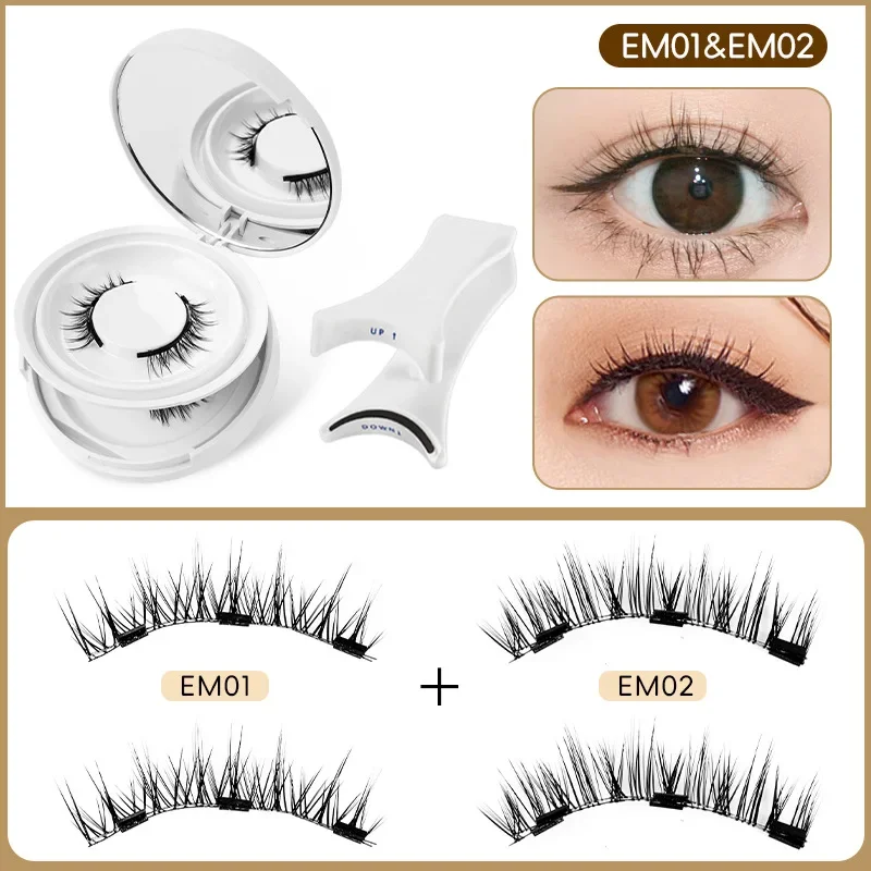 2pairs Magnetic False Eyelashes Glue-Free Mink False Eyelashes Natural Nude Makeup With Mirror Reusable Beauty