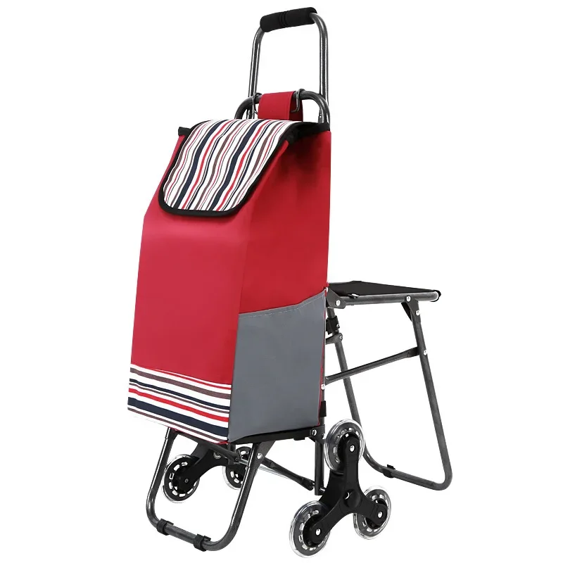 Folding Luggage Cart with Chair Climbing Stairs Portable Grocery Shopping Trolley