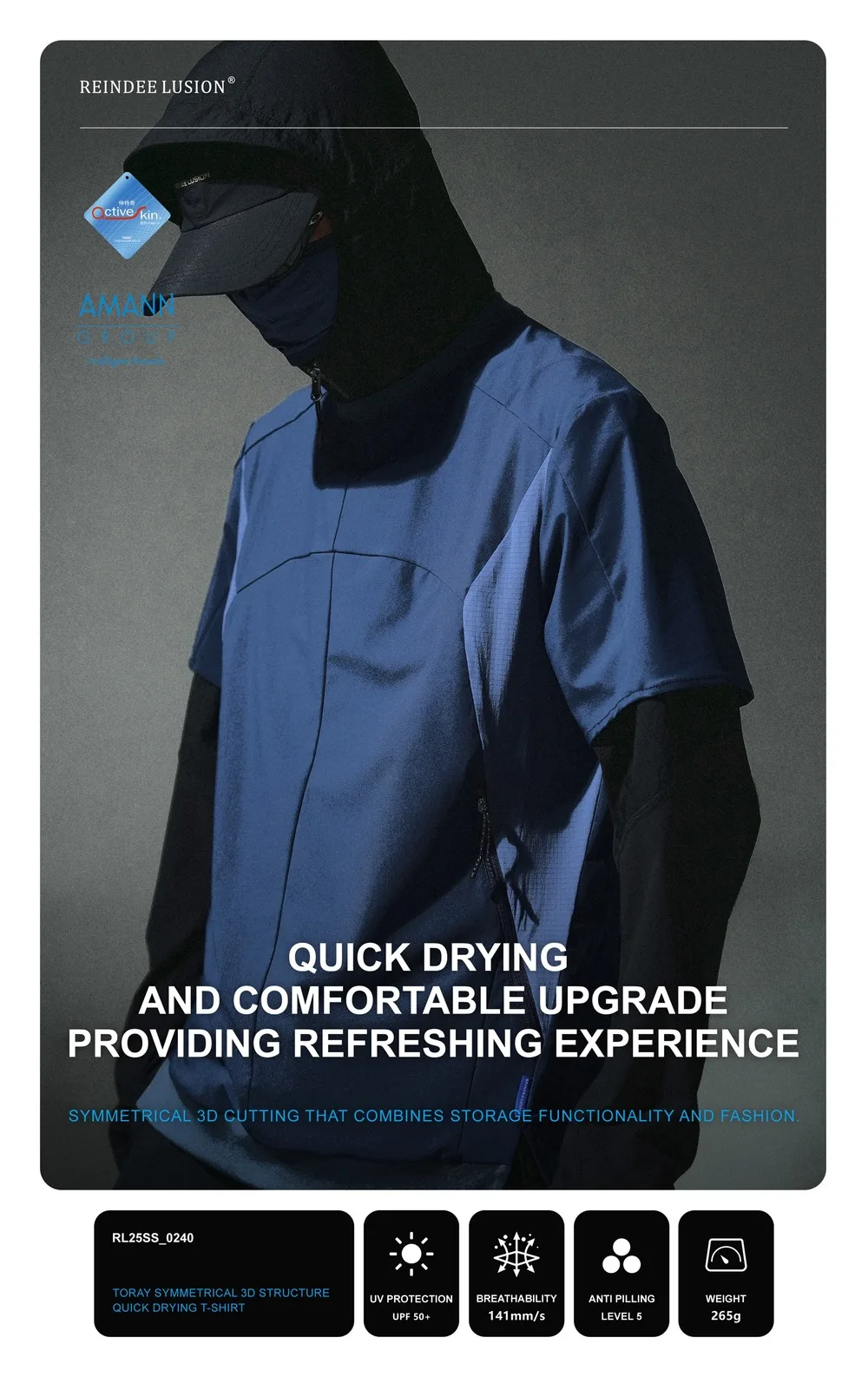 Reindee Lusion 25ss 3d structure quick drying t-shirt UPF50+ anti pilling combined materials techwear gorpcore