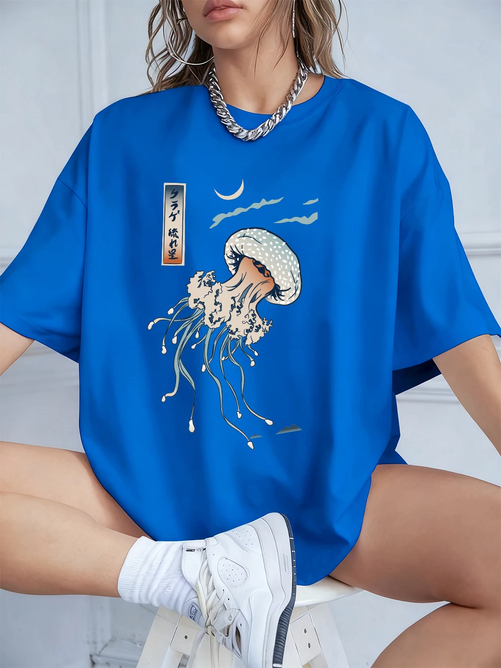 Harajuku Jellyfish Print Women's Cotton Tee - Soft, Loose-Fit Summer Top