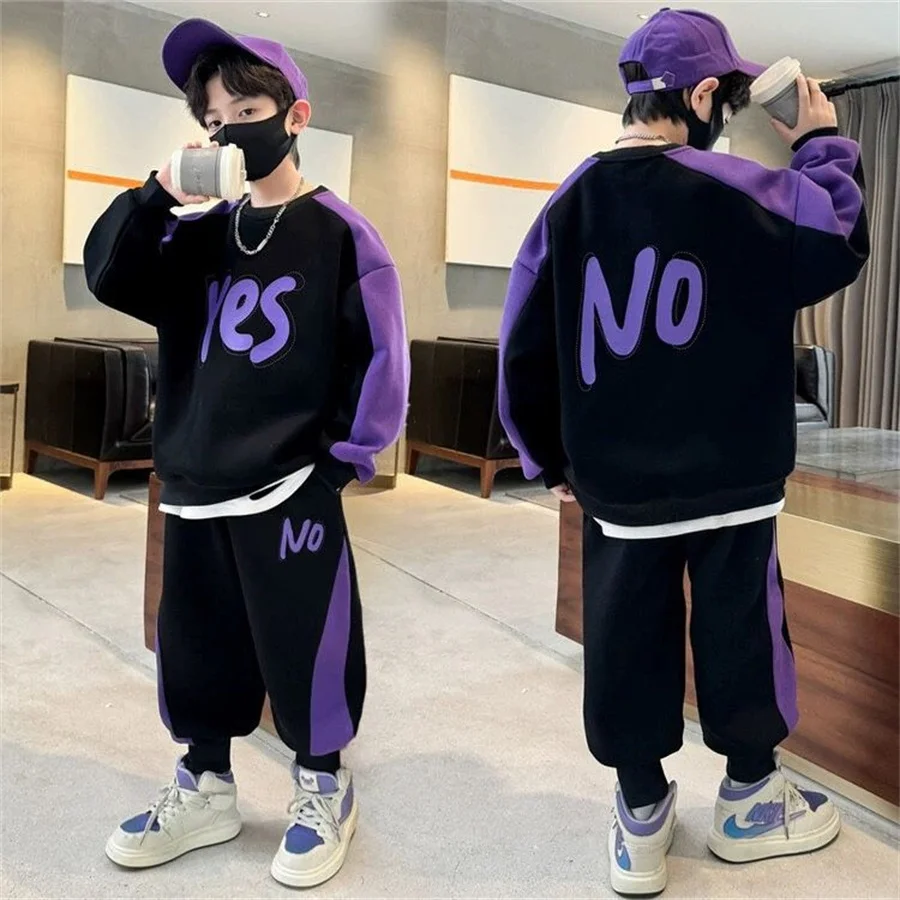 

2024 Spring Autumn Kids Clothes Boy Casual Stripe 2 Pieces Sets Teenage Sweatshirt Pullover Top Pant Outfit Tracksuits 3-14 Year