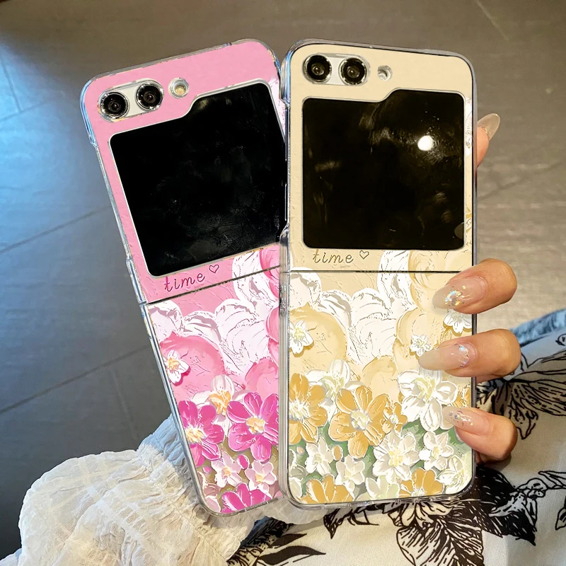 Transparent Flowers Print Case For Samsung Galaxy Z Flip4 Flip5 Flip6 Clear Hard Folding Phone Cover For Samsung Z Flip 6 5 4 3_voghion.com