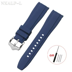 Soft Silicone Curved End Sport Watch Band Strap - Universal Fit 20mm 22mm - 22mm (Blue)