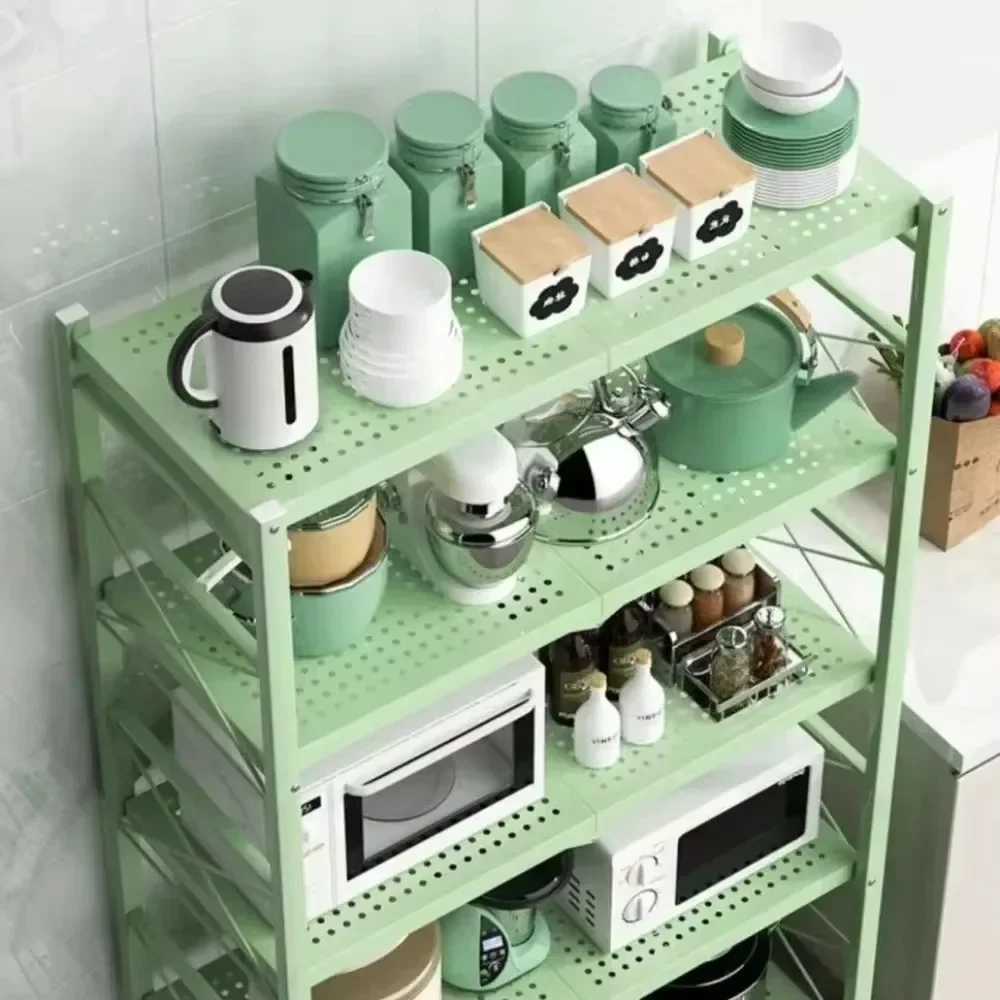 Iron Frame Kitchen Storage Multilayer Rack Foldable Display Shelf with Wheels Installation-free Display Supplies Organizer Rack