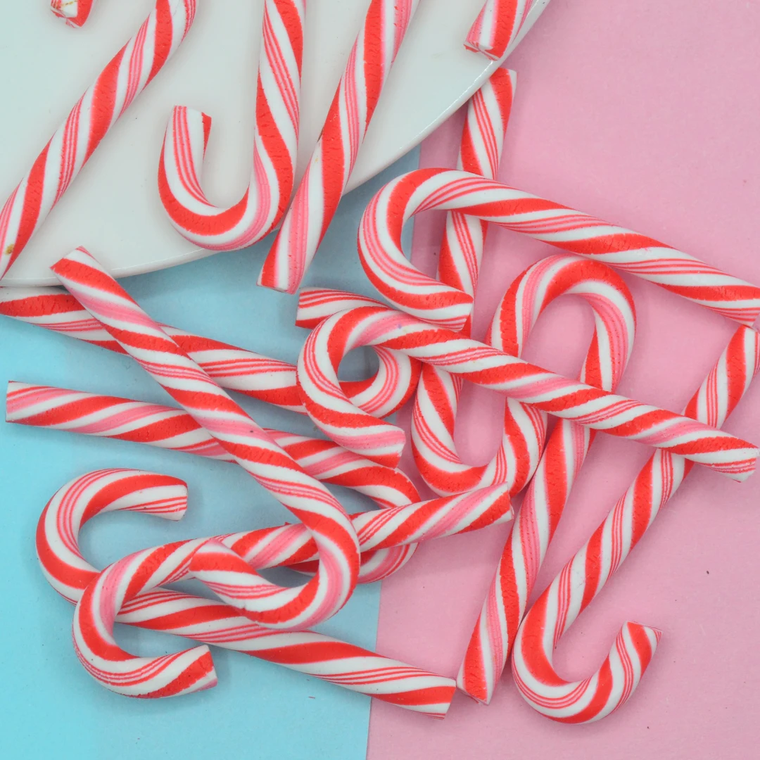 20PCS Red White Polymer Clay Christmas Cane Candy Christmas Party Embellishments Miniatures DIY Earring Crafts Supplies