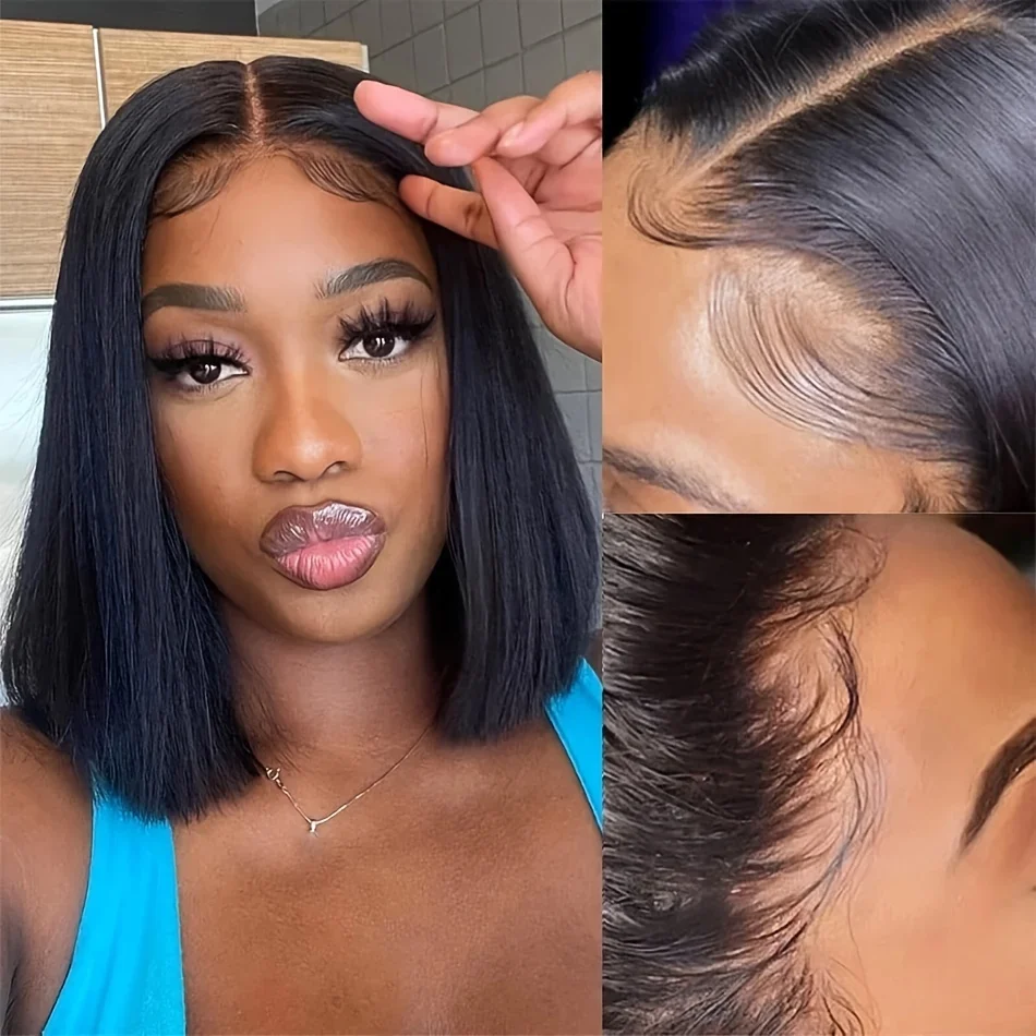 250% Human Hair Wigs Brazilian Remy Bone Straight Short Bob Wig For Women 14 Inch 13x6 Straight Lace Frontal Bob Wig Pre Plucked 3