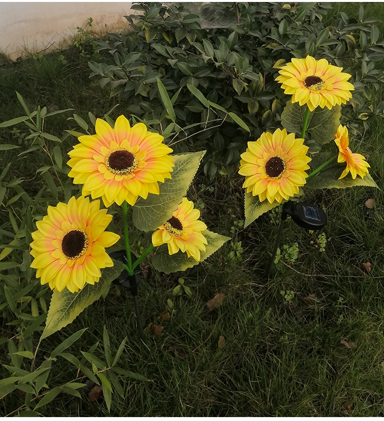 Description Picture 4 of item1/2/5pcs 3 Head LED Solar Simulation Sunflower Lights Garden Yard Lawn Night Lights Landscape Lamp Home Decoration Flower Light