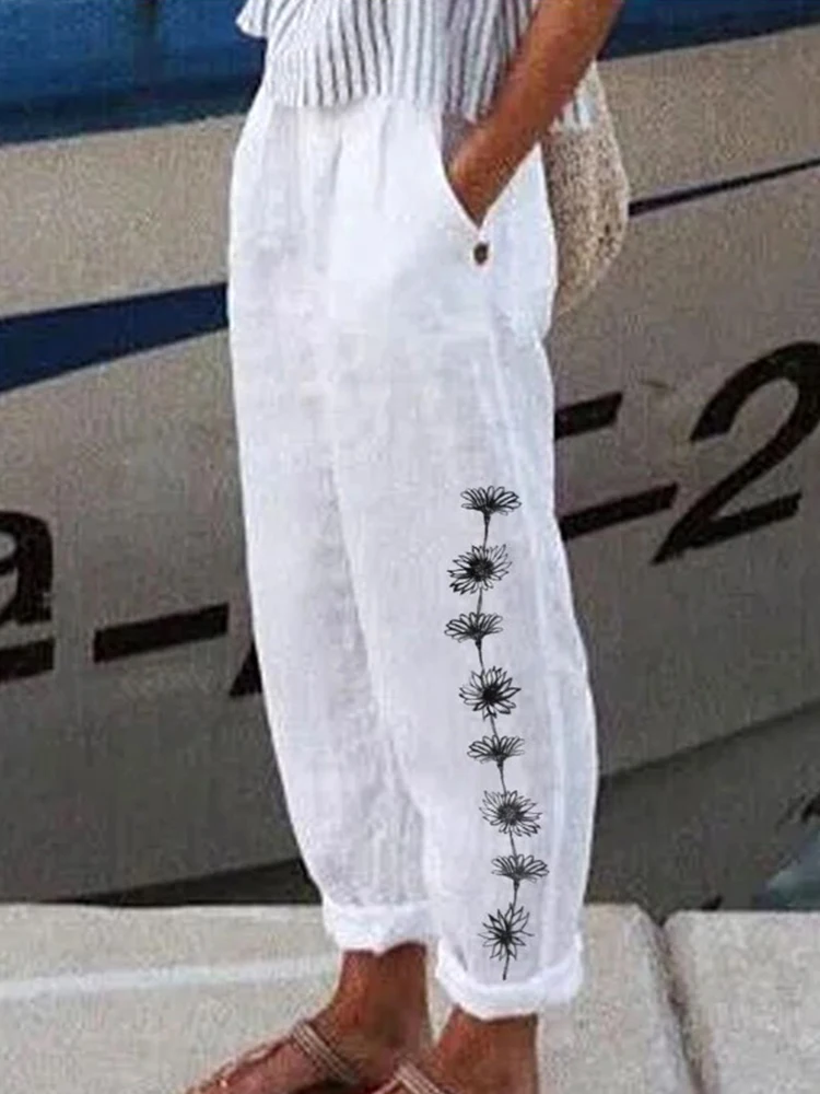 Leinenhose Damen Schwarz - Elastische Freizeithose Mit Taschen