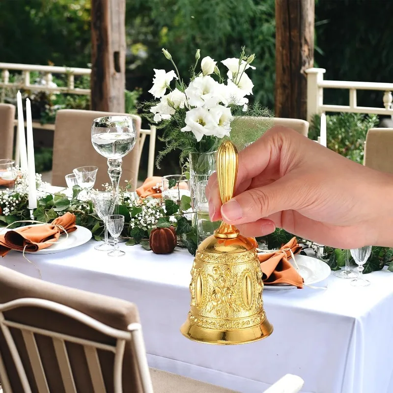 Solid Brass Call Bell with Floral Carvings, A Vintage Wedding Dinner Meditation Gift Designed for Teachers and The Elderly
